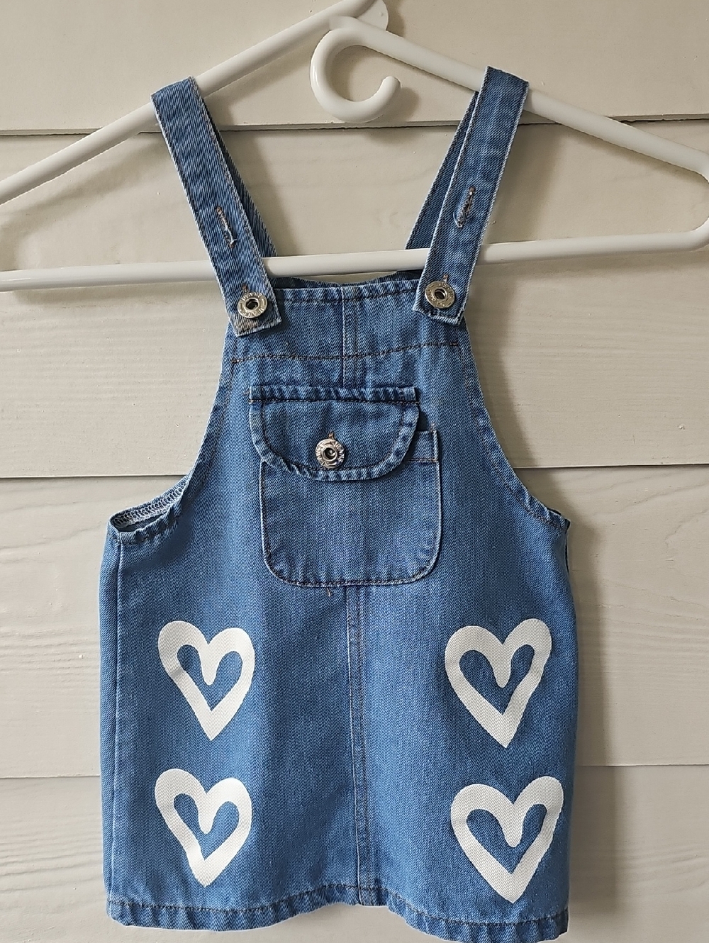 Kids Blue Denim Heart Pinafore Dress - Unbranded